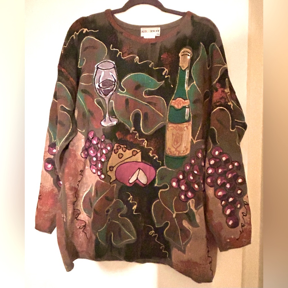 Vintage Kolor Way Artistic Wine-Themed Sweater!